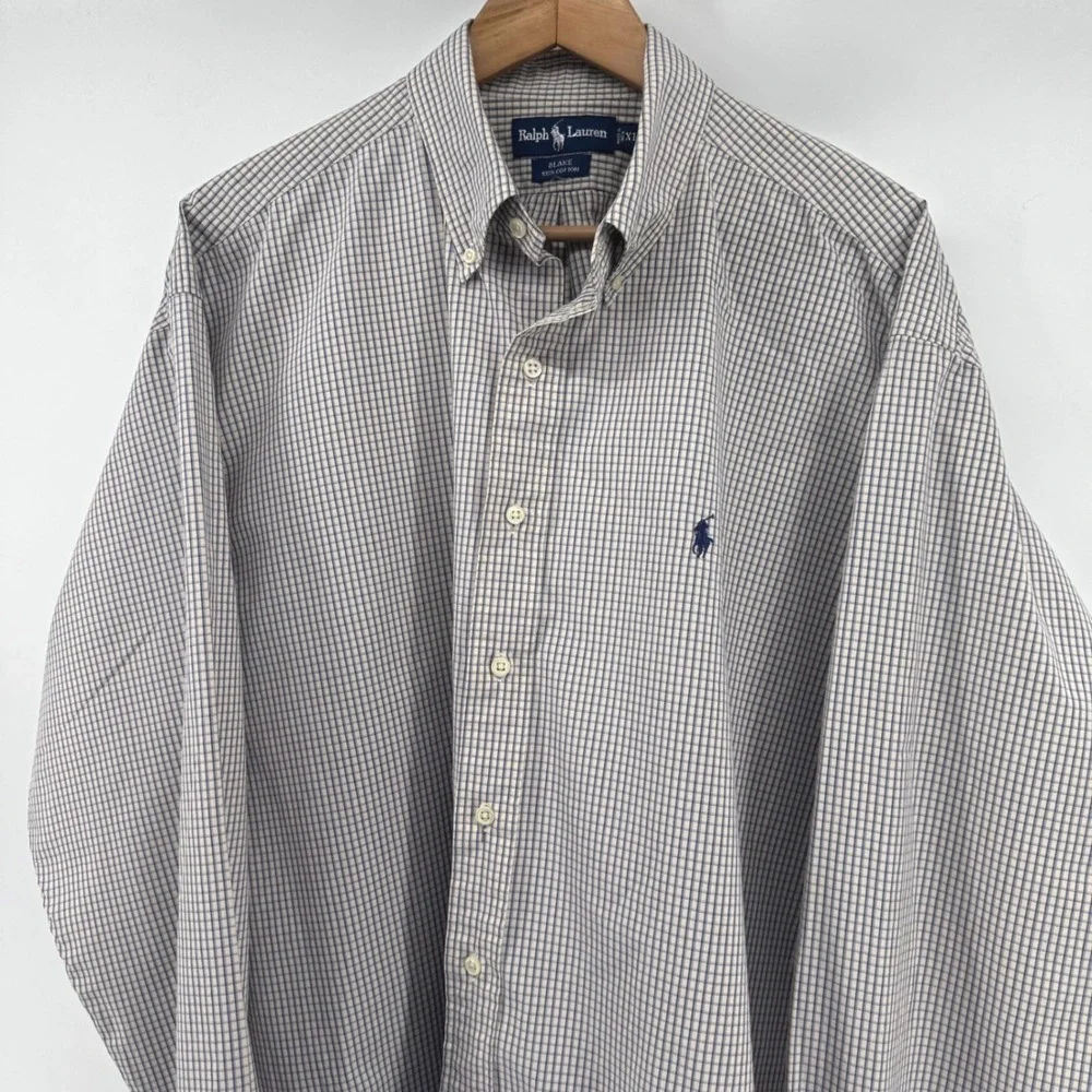 Ralph Lauren Blake‎ Mens XL Button Down Shirt Navy Blue White Check Cotton